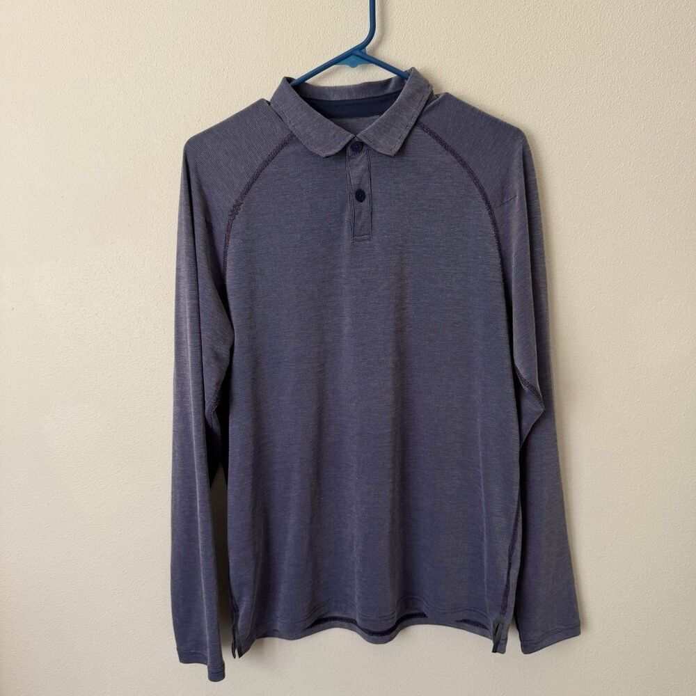Rhone Delta Pique Polo Shirt Mens M Blue Long Sleeve Stretch Golf Performance